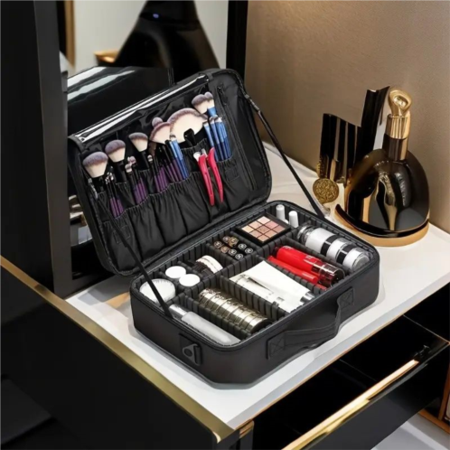 TRUBLUX portable makeup train case multi-layer organizer for cosmetics & skincare (gift-ready)