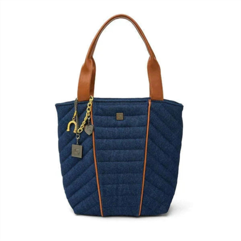 THINK ROYLN womens high note tote in mocha luxe/dark denim