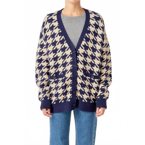 English Factory houndstooth knit cardigan in navy