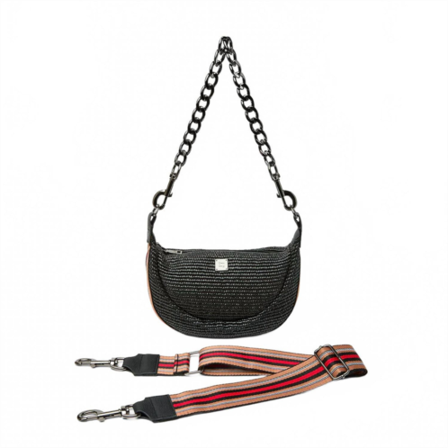 THINK ROYLN womens tiny dancer crossbody bag in black dune raffia