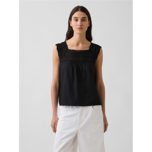 Gap Linen-Blend Crochet Square-Neck Top