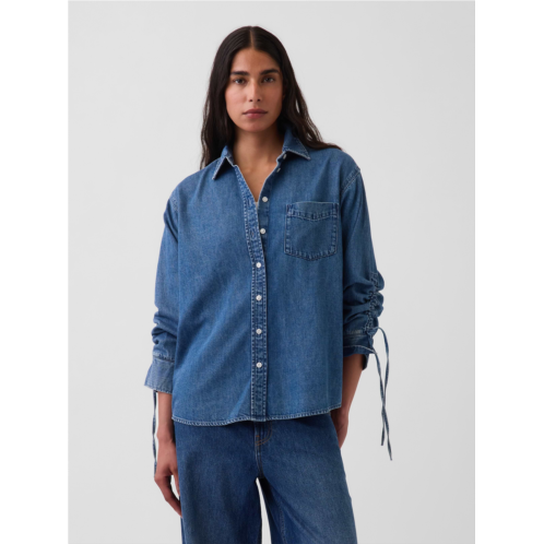 Gap UltraSoft Denim Oversized Ruched-Sleeve Shirt