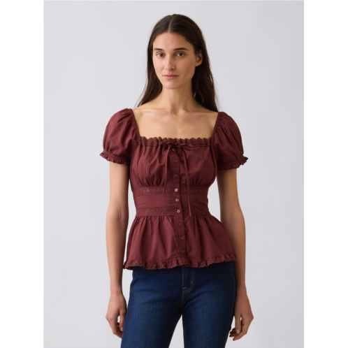 Gap Square-Neck Lace-Trim Peplum Top