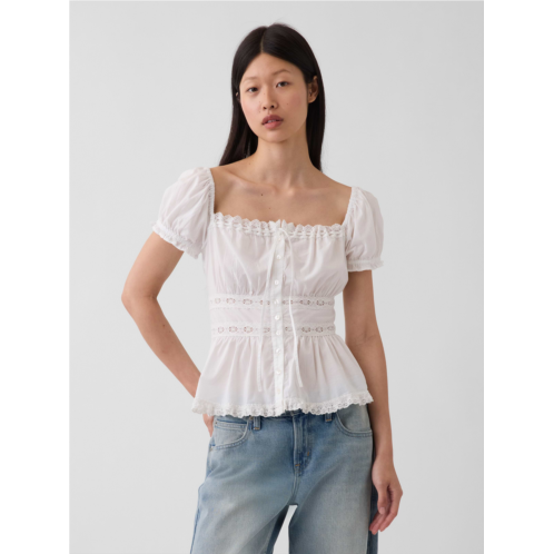 Gap Square-Neck Lace-Trim Peplum Top