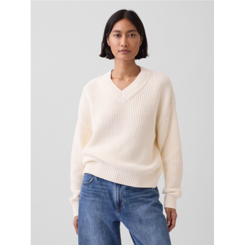 Gap 100% Cotton Oversized Shaker V-Neck Sweater