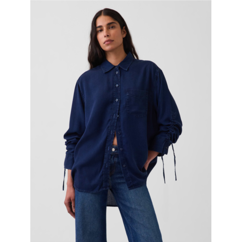 Gap Denim Oversized Ruched-Sleeve Shirt