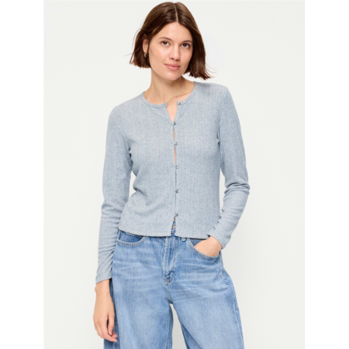 OldNavy Long-Sleeve Button-Front Pointelle Top