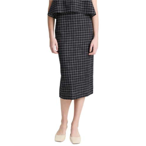 Vince linen-blend trellis plaid pencil skirt