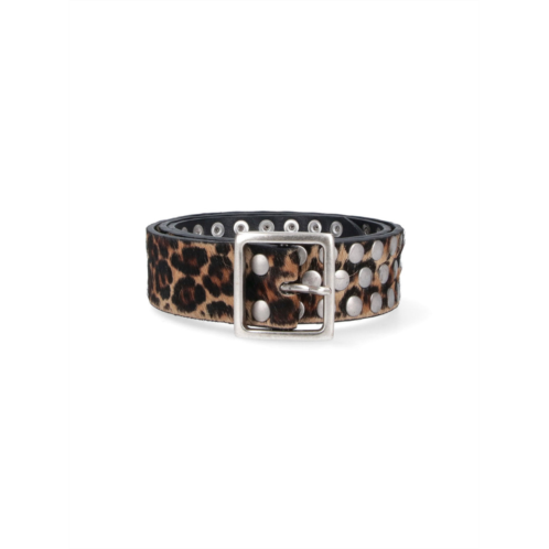 GOLDEN GOOSE brown leo animal print studded belt