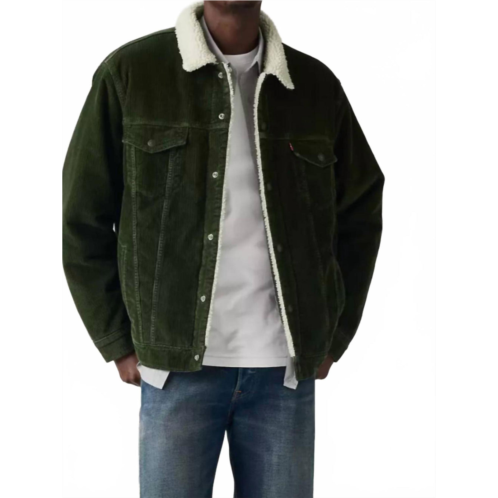 LEVI relaxed fit sherpa trucker jacket in duffle bag green