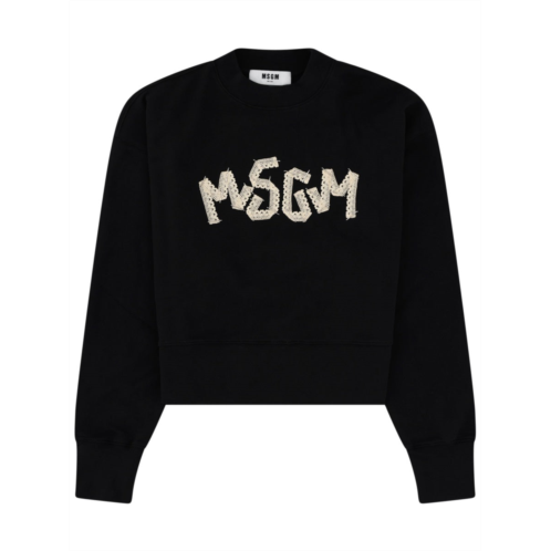 MSGM cropped textured logo cotton sweatshirt