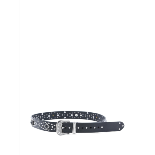 GOLDEN GOOSE black leather studded vintage metal belt