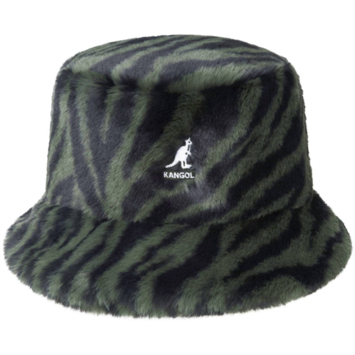 Kangol faux fur bucket hat in olive zebra