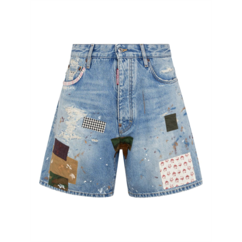 DSQUARED2 patchwork paint-splatter denim shorts