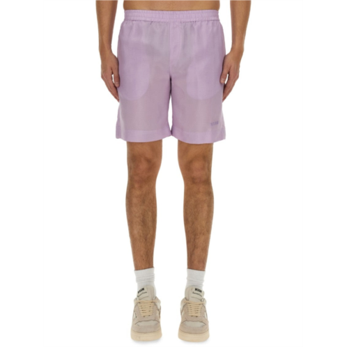 Msgm regular fit cupro shorts with logo detail
