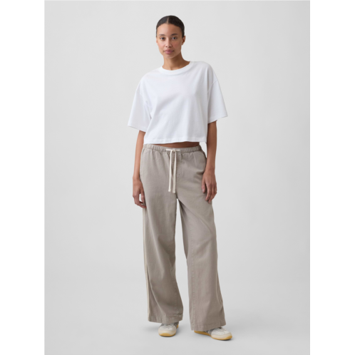 Gap High Rise Pull-On Track-Stripe Wide-Leg Jeans