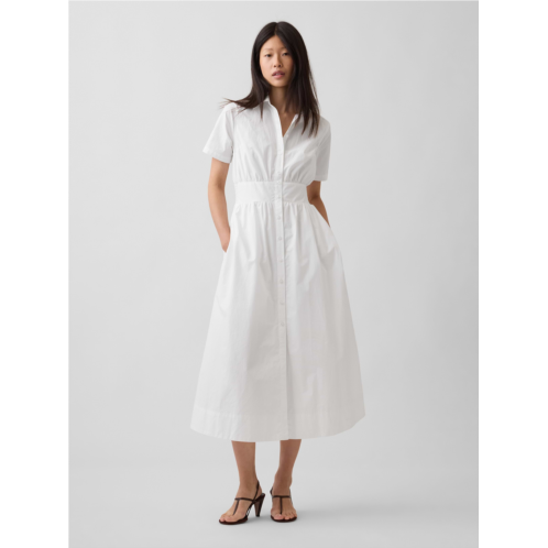 Gap Poplin Smocked-Waist Maxi Shirtdress