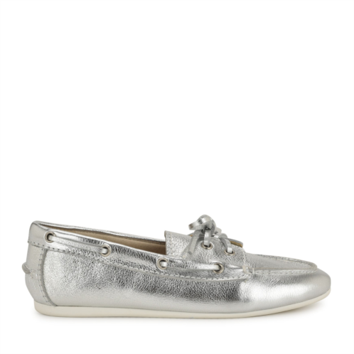NINEWEST Womens Yacht Boat Shoes - Silver Leather