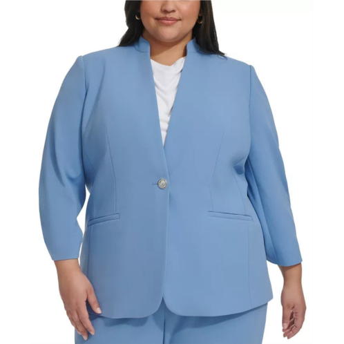 Calvin Klein womens blazer blue gathered cuff stand collar one-button fts1263