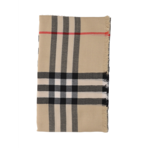 BURBERRY beige wool check scarf with fringed edges