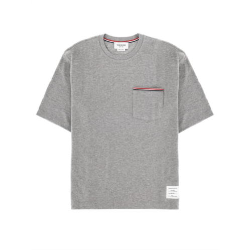 THOM BROWNE grey milan striped trim t-shirt