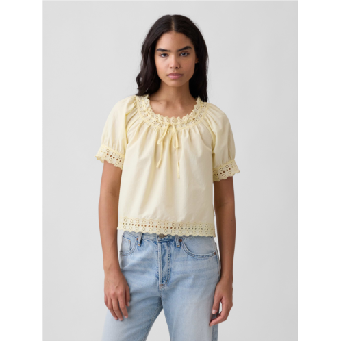 Gap Relaxed Embroidered Tie-Front Top