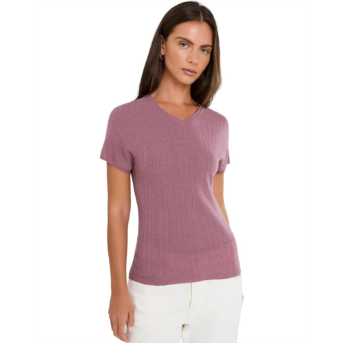 Womens Vince Pointelle V-Neck Tee