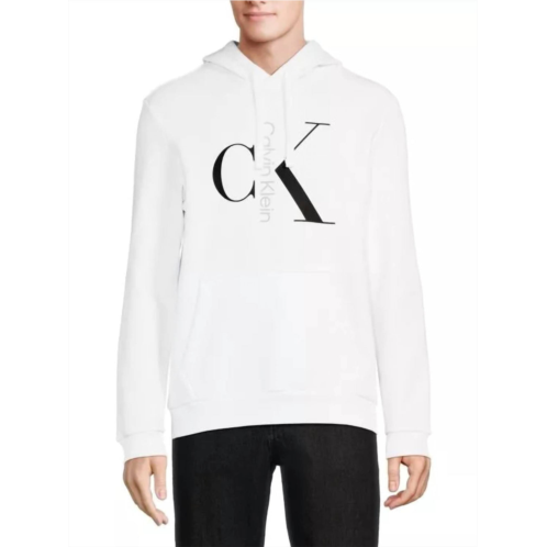 CALVIN KLEIN mixed logo monogram pullover hoodie in brilliant white