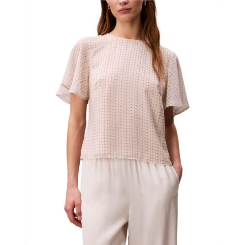 Calvin Klein printed chiffon flutter sleeve top