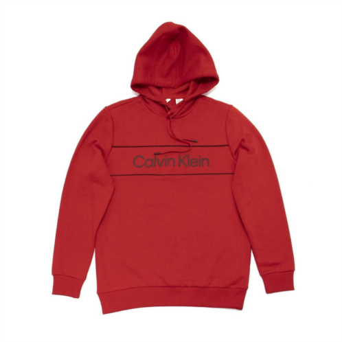 CALVIN KLEIN mens long sleeve iconic logo piping pullover hoodie in barbados cherry