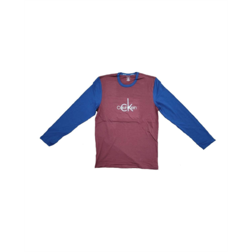 CALVIN KLEIN mens long sleeve sleepwear shirt in maroon/blue