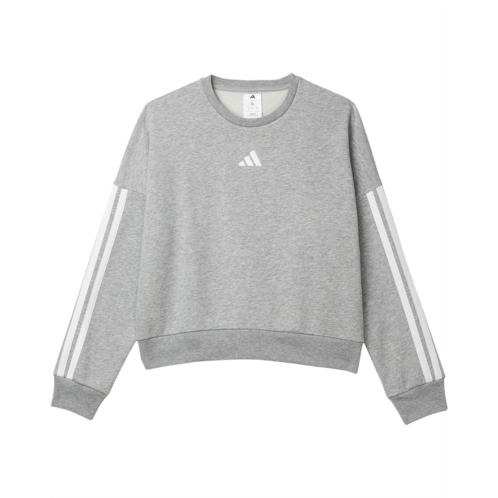 Girls adidas Kids 3-Stripes Crew Neck Heather Fleece Pullover (Big Kid)