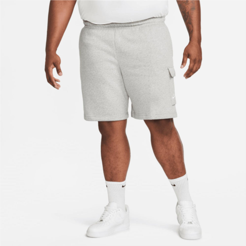 NIKE mens sportswear club fleece cargo short in dark heather grey/matte silver-white