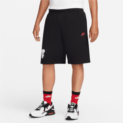 NIKE mens fleece graphic shorts in black/white-lt crimson