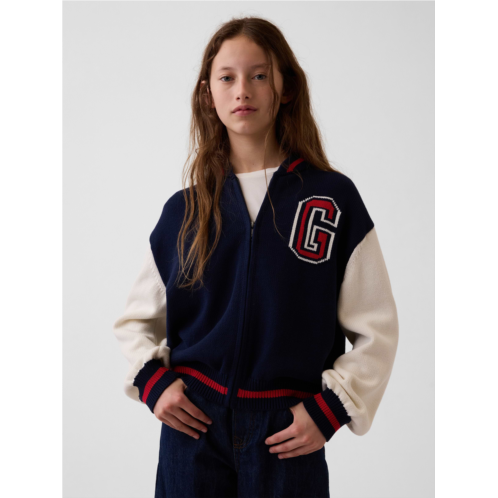 Gap Kids 100% Cotton Relaxed Varsity Sweater Jacket
