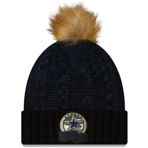 New Era womens dallas cowboys 2022 salute to service pom knit hat in black