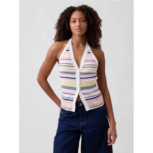 Gap Sleeveless Halter Button-Up Sweater