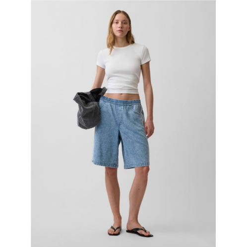 Gap 11 Mid Rise UltraSoft Easy Stripe Longline Denim Shorts