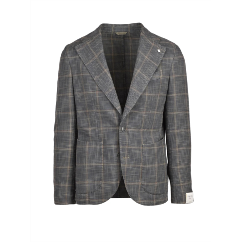 L.B.M. 1911 refined checkered cotton-silk blazer with rounded silhouette