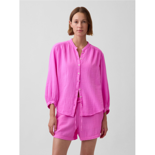 Gap Cotton Gauze Oversized Collarless Shirt