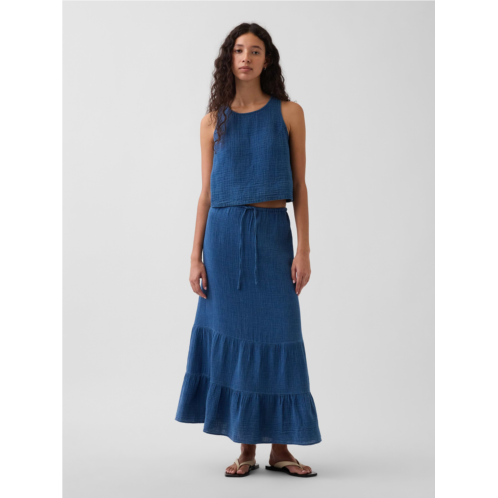 Gap Cotton Gauze Denim Tiered Easy Maxi Skirt