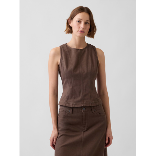 Gap Seamed Twill Crop Shell Top