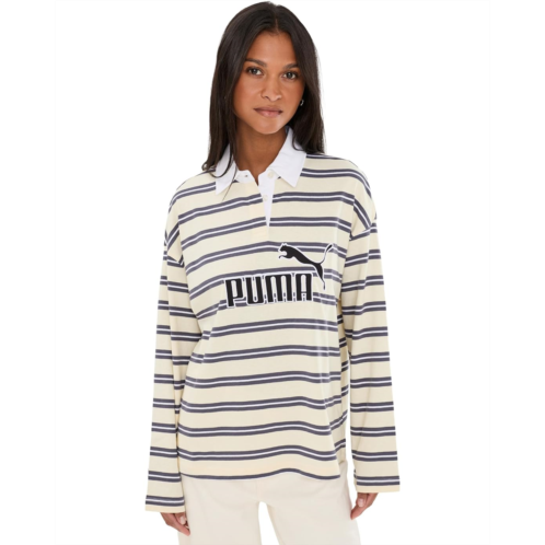 Womens PUMA Essentials Elevated No1 Logo Oversized Striped Rugby Polo