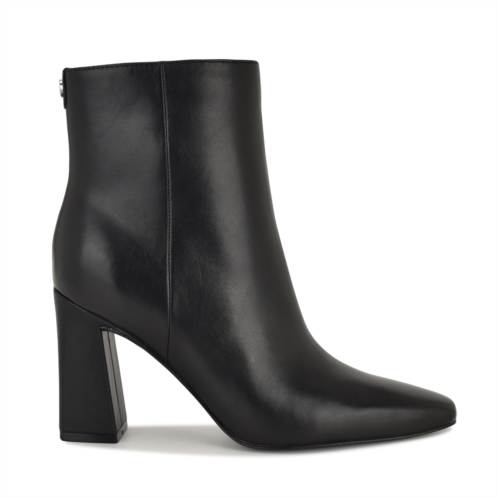 NINEWEST Womens Reraye Block Heel Ankle Leather Booties - Black Leather