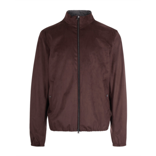 HERNO suede-texture brown casual jacket with high collar