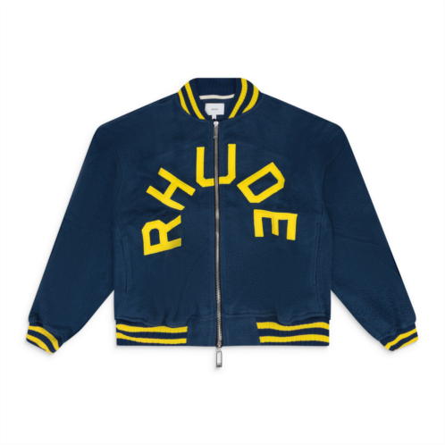 Rhude navy oversized logo terry varsity jacket