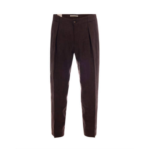 BRIGLIA pantalone portobello brown trousers with pleats and central crease