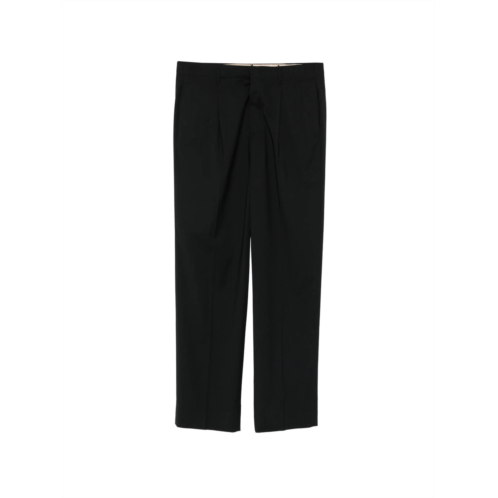 INCOTEX black straight-leg structured fabric trousers