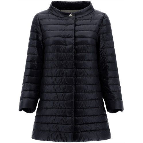 HERNO black piumino lightweight quilted flared jacket