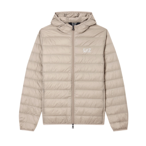 EA7 EMPORIO ARMANI packable down-filled jacket with horizontal quilting and stand-up collar
